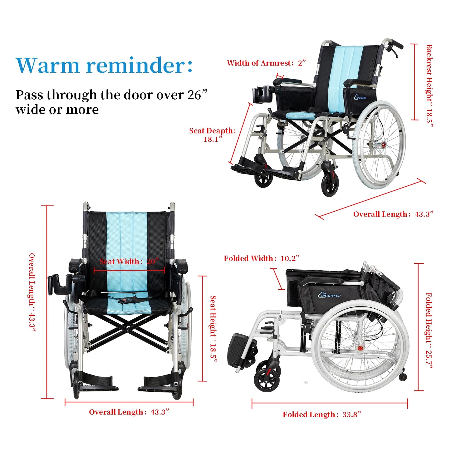 5.8KG Magnesium Ultra Lightweight Wheelchair, 20" Wide Seat Wheelchair for Adults, Foldable Portable Self-propelled Wheelchair