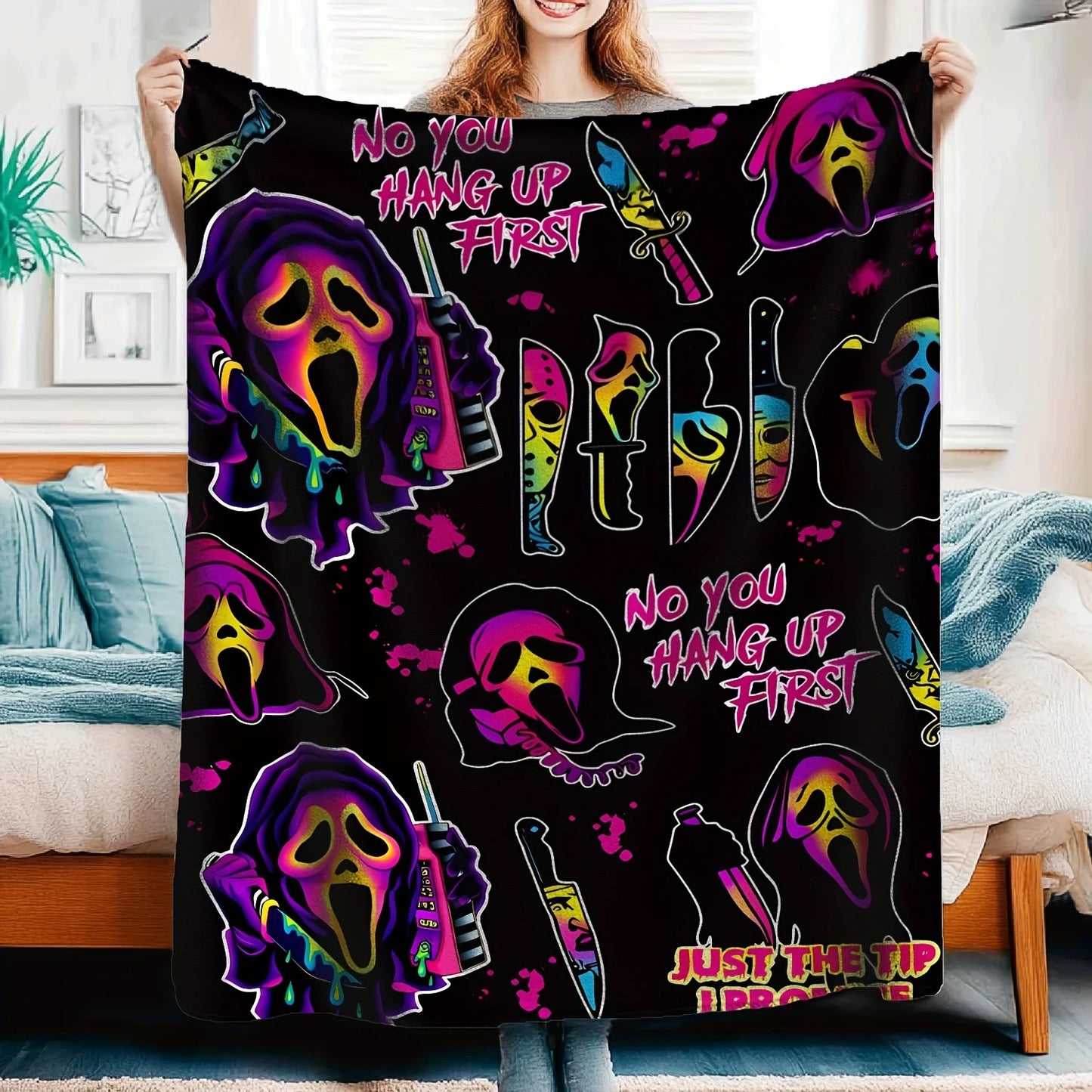 Halloween Horror Movie Blanket,Halloween Small Blanket,Soft Flannel Bed Blanket Living Room Sofa Bedroom Decoration Gift