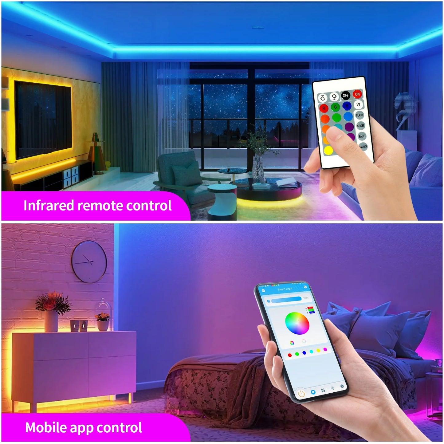 100FT WIFI outdoor LED strip lights, music synchronization RGB LED light, with remote control and application.