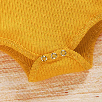 Lioraitiin 0-24M Newborn Infant Baby Girl Clothing Set Short Sleeve Yellow Solid Romper Top Sumflower Printed Shorts 3Pcs Outfit