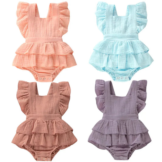 Citgeett Summer Solid 0-24M Newborn Baby Girl Clothes Ruffle Cotton Romper Sleeveless Jumpsuit Outfit Sunsuit