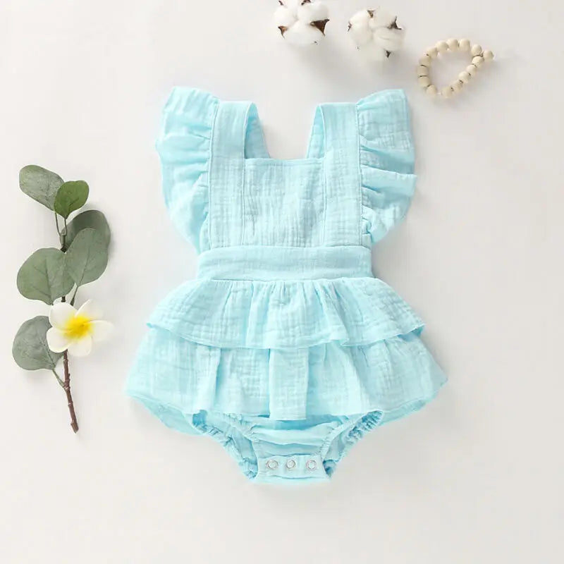 Citgeett Summer Solid 0-24M Newborn Baby Girl Clothes Ruffle Cotton Romper Sleeveless Jumpsuit Outfit Sunsuit