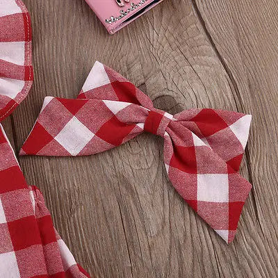 Citgeett Summer Newborn Infant Kids Baby Girl Red Plaid Romper Jumpsuit Red With Headband Outfit Clothes 0-18M SS