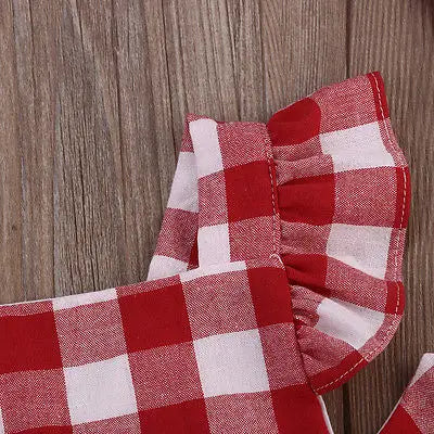 Citgeett Summer Newborn Infant Kids Baby Girl Red Plaid Romper Jumpsuit Red With Headband Outfit Clothes 0-18M SS