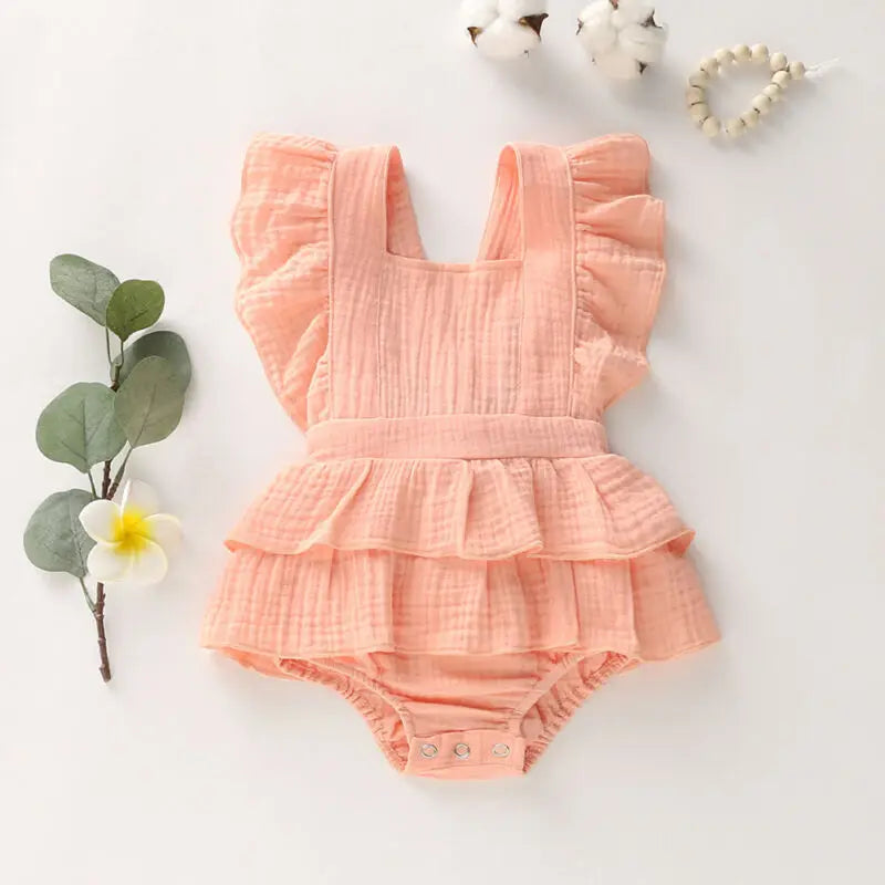 Citgeett Summer Solid 0-24M Newborn Baby Girl Clothes Ruffle Cotton Romper Sleeveless Jumpsuit Outfit Sunsuit