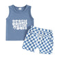 Lioraitiin Toddler Boys Summer Outfits Letter Car Print Sleeveless Tank Tops and Checkerboard Elastic Waist Shorts Clothes Set