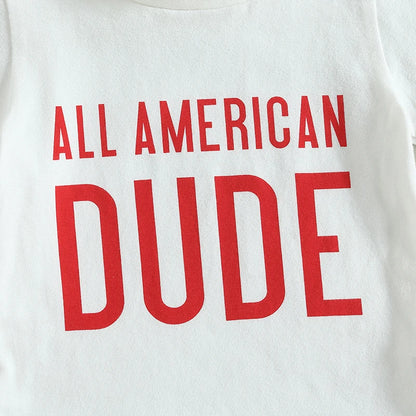 Citgeett Summer Independence Day Toddler Boys Outfits Short Sleeve Letter Print T-Shirts + Front Shorts Clothes Set