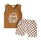 Lioraitiin Toddler Boys Summer Outfits Letter Car Print Sleeveless Tank Tops and Checkerboard Elastic Waist Shorts Clothes Set