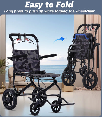 Adult Lightweight Push WheelchairSafe and Stable Ultralight Aluminum WheelchairAirline Approved Folding Transport Wheelchair