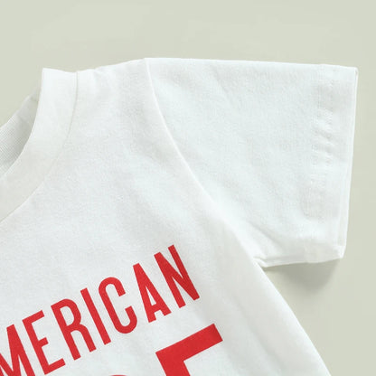 Citgeett Summer Independence Day Toddler Boys Outfits Short Sleeve Letter Print T-Shirts + Front Shorts Clothes Set