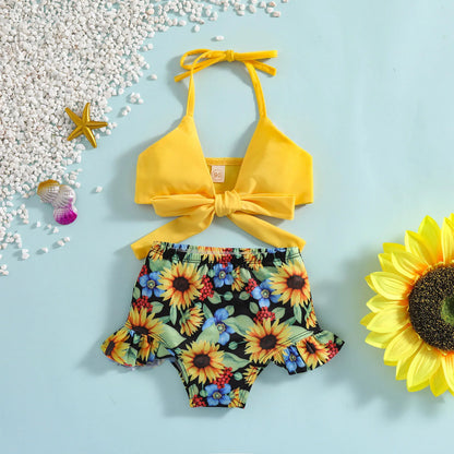 Girl Piece Toddler Summer Girls Sunflower Flower Printing Ruffles Two Piece Swimwear Swimsuit Bikini Tween Bathing Suits