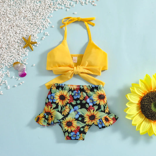 Girl Piece Toddler Summer Girls Sunflower Flower Printing Ruffles Two Piece Swimwear Swimsuit Bikini Tween Bathing Suits