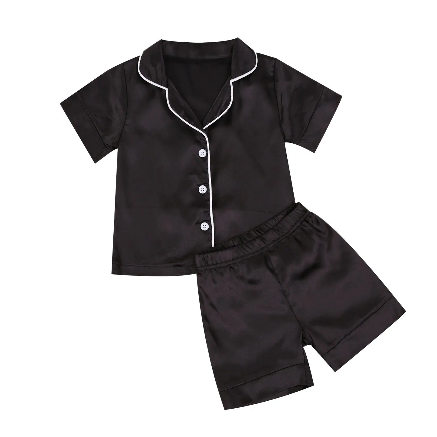 2020-09-09 Lioraitiin 1-7T Toddler Baby Black Satin Pajamas Infant Boy Short/Long Sleeve Pants Sleepwear Casual 2PCS Homewear