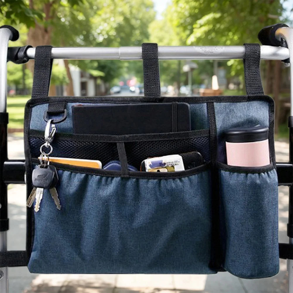 Walker Bag with Cup Holder Wheelchair Side Bag Waterproof Armrest Side Storage Bag for Adult Folding Walkers