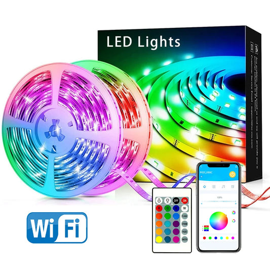 100FT WIFI outdoor LED strip lights, music synchronization RGB LED light, with remote control and application.