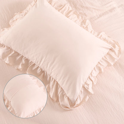 104"x90" Lotus Leaf Edge Bedding Duvet Cover Set Large Double Bed Bedroom Soft Washed Polyester 1 Duvet Cover + 2 Pillowcases