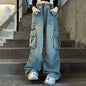 Girls Oversized Jeans Middle And Large Children Fashionable Overalls Vintage Denim With Big Pockets Spring Autumn Girl Trousers