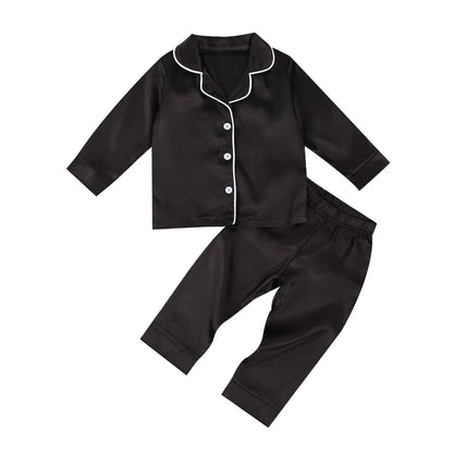 2020-09-09 Lioraitiin 1-7T Toddler Baby Black Satin Pajamas Infant Boy Short/Long Sleeve Pants Sleepwear Casual 2PCS Homewear