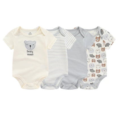 Kiddiezoom Fashion Cartoon 4-piece Summer 100% Cotton Boys and Girls jumpsuit Newborn jumpsuit set