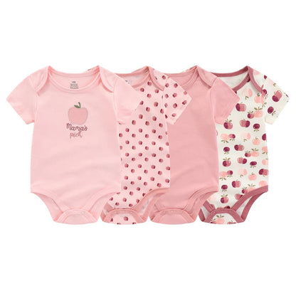 Kiddiezoom Fashion Cartoon 4-piece Summer 100% Cotton Boys and Girls jumpsuit Newborn jumpsuit set