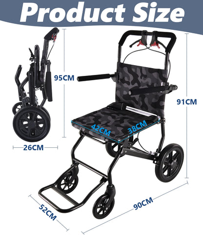 Adult Lightweight Push WheelchairSafe and Stable Ultralight Aluminum WheelchairAirline Approved Folding Transport Wheelchair