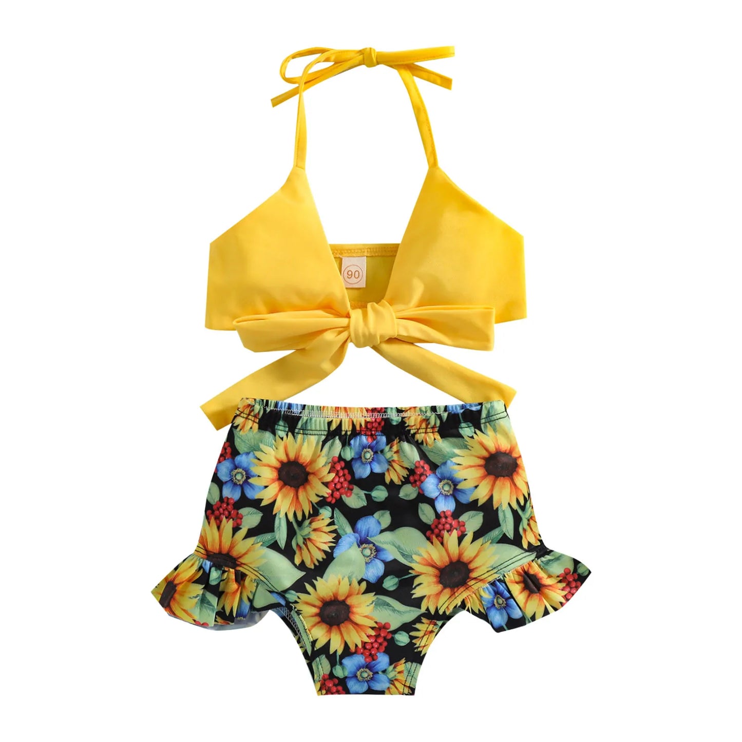 Girl Piece Toddler Summer Girls Sunflower Flower Printing Ruffles Two Piece Swimwear Swimsuit Bikini Tween Bathing Suits