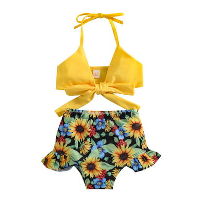 Girl Piece Toddler Summer Girls Sunflower Flower Printing Ruffles Two Piece Swimwear Swimsuit Bikini Tween Bathing Suits